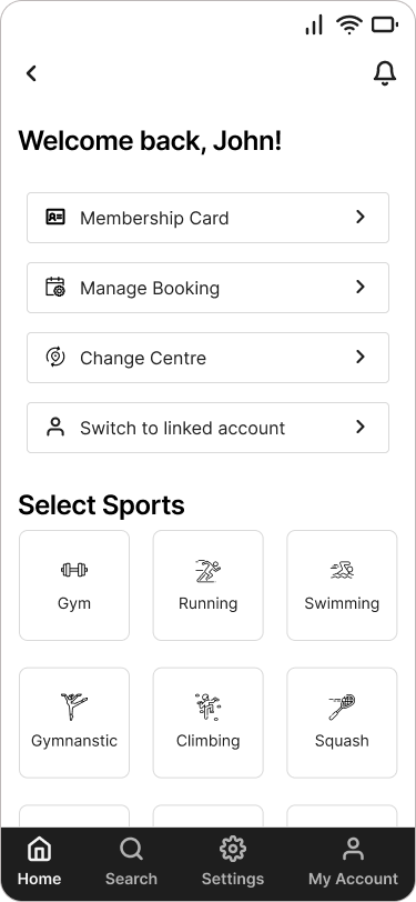Leisure Centre - Home Screen Design