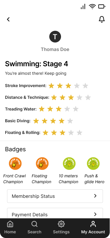 Leisure Centre - Profile Screen Design